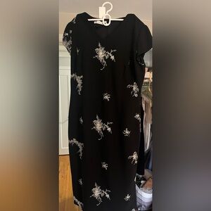 Black Dress with White Floral Embroidery- Size 14